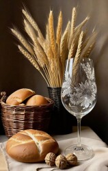 Слънчоглед с житен клас - чаша за вино